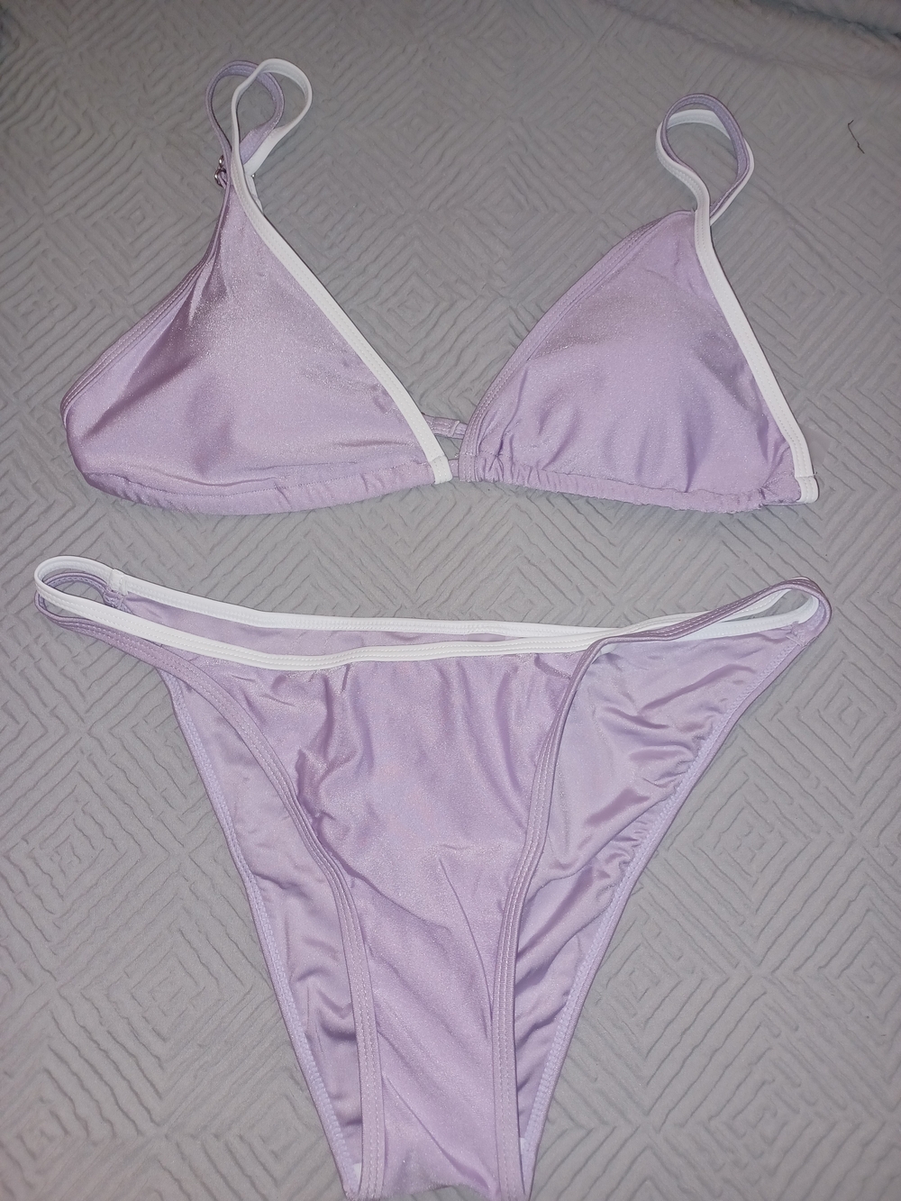 Women’s Lilac Triangle Bikini Set with White Trim